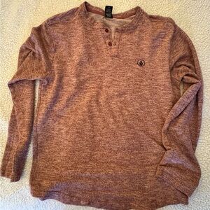 Volcom Mens medium Knit Henley heathered maroon